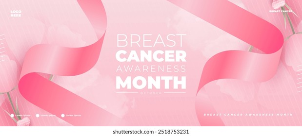Breast cancer awareness month banner with pink ribbon element