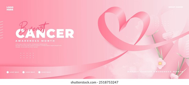 Breast cancer awareness month banner with pink ribbon element