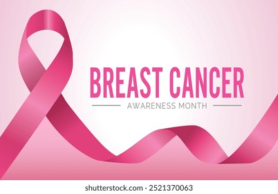 Breast cancer awareness month banner,  post template design, pink background and ribbon illustration