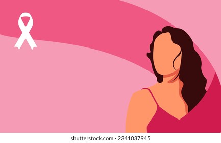 Mes de concienciación sobre el cáncer de mama con una hermosa ilustración femenina en el fondo rosado. Para afiche, pancarta, tarjeta. Ilustración del vector