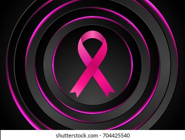 Breast cancer awareness month. Black pink circles and ribbon tape vector design