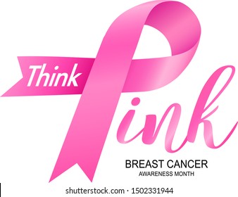 Breast Cancer Awareness Month Campaign design with pink ribbon. Think pink, icon design. Vector illustration isolated on white background.