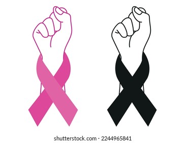 Breast cancer awareness month campaign with hands fist protesting illustration isolated