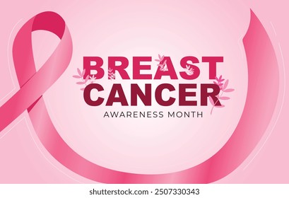 Breast cancer awareness month. Campaign Banner, Poster with pink ribbon and text in pink background.