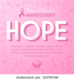 Breast Cancer Awareness Month Campaign Background With Lettering Hope. Vector Illustration