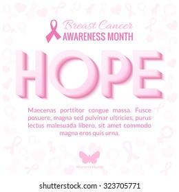 Breast Cancer Awareness Month Campaign Background with lettering Hope. Vector illustration