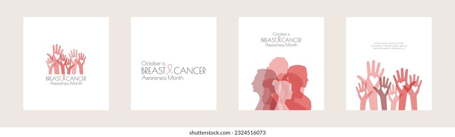 Breast Cancer Awareness Month card set. Modern concept.