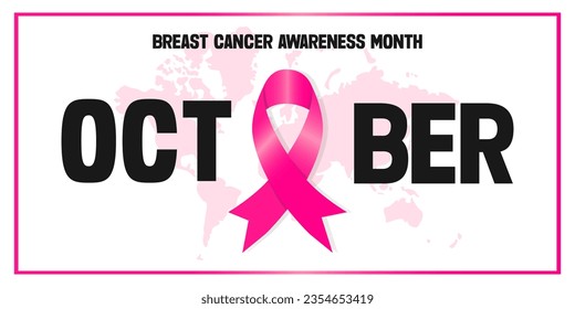 Breast cancer awareness month card, banner or background with pink ribbon symbol. Vector illustration. 2023