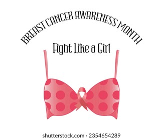 Breast cancer awareness month card, banner or background with pink ribbon symbol. Vector illustration. Fight like a girl  SLOGAN.2023