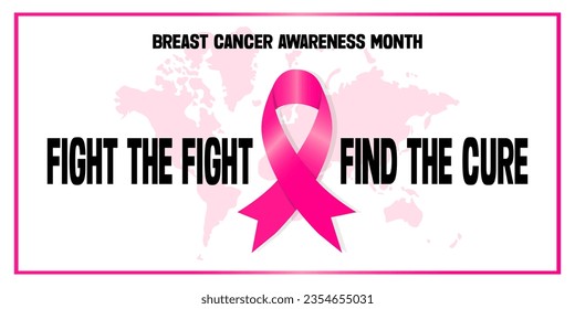 Breast cancer awareness month card, banner or background with pink ribbon symbol. Vector illustration. 2023