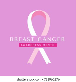 Breast cancer awareness month card. Pink ribbon vector illustration poster template.