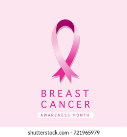 Breast cancer awareness month card. Pink ribbon vector illustration poster template.