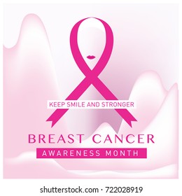 Breast cancer awareness month card. Pink ribbon vector illustration poster template.