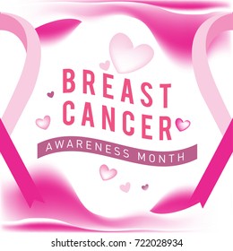 Breast cancer awareness month card. Pink ribbon vector illustration poster template.