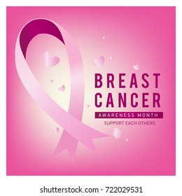 Breast cancer awareness month card. Pink ribbon vector illustration poster template.