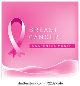Breast cancer awareness month card. Pink ribbon vector illustration poster template.