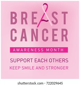 Breast cancer awareness month card. Pink ribbon vector illustration poster template.