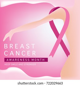 Breast cancer awareness month card. Pink ribbon vector illustration poster template.