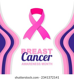 Breast cancer awareness month is celebrated in October. greeting poster design with pink ribbon and female breast shape frame. Vector illustration design