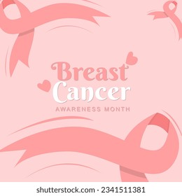 Breast cancer awareness month is celebrated in October. greeting poster design with pink ribbon and female breast shape frame. Vector illustration design