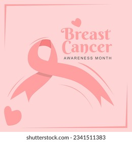 Breast cancer awareness month is celebrated in October. greeting poster design with pink ribbon and female breast shape frame. Vector illustration design