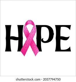Breast cancer awareness month concept with word Hope and pink ribbon