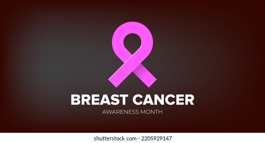 Breast cancer awareness month concept horizontal banner design template with pink ribbon and text isolated on grey background. October is Breast cancer awareness month vector flyer or poster