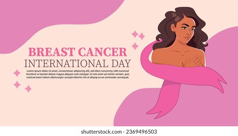 Breast Cancer Awareness Month concept. Breast Cancer background. Vector Illustration. Poster, Banner, Flyer, Template. Pink Ribbon. October is Cancer Awareness Month. Breast Cancer Awareness Poster.