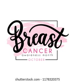 Breast cancer awareness month design with lettering. Vector illustration