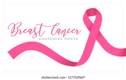 Breast Cancer Awareness Month design featuring a pink ribbon illustration. It also says Breast Cancer Awareness Month