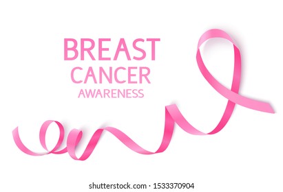 Breast cancer awareness month design template. Pink ribbon isolated on white background.. Vector illustration