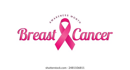 Breast cancer awareness month design, Pink gradient ribbon, White background