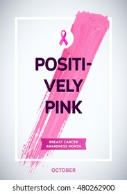 Breast Cancer Awareness Month Design. Pink Brush Stroke Poster. Creative Pink Brush Stroke and Silk Ribbon Symbol. October Awareness Month Banner. Medical Design Elements with Grunge Texture
