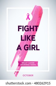Breast Cancer Awareness Month Design. Pink Brush Stroke Poster. Creative Pink Brush Stroke and Silk Ribbon Symbol. October Awareness Month Banner. Medical Design Elements with Grunge Texture