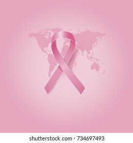 Breast cancer awareness month design of pink ribbon with world map