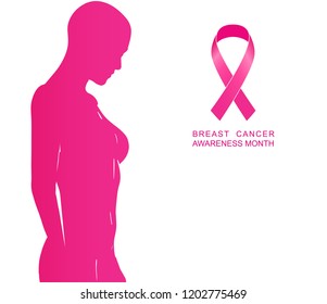 Breast Cancer Awareness Month Female Body Silhouette Vector Illustration