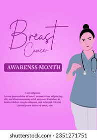 Breast Cancer Awareness Month Female healthcare concept. Pink background  Poster design vector illustration.