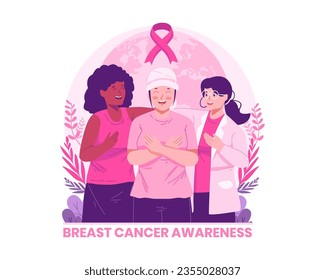 Breast Cancer Awareness Month. Female Friends Supporting a Woman With Breast Cancer. Disease Prevention, Solidarity, Charity and Support Campaign