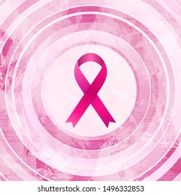 Breast cancer awareness month. Grunge circles and pink ribbon tape graphic design. Women healthcare abstract background. Vector illustration