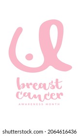 Breast cancer awareness month. Hand drawn shapes. Pink color. Vertical composition. Vector illustration, flat design