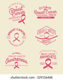 Breast Cancer Awareness Month Hand Drawn Insignia set