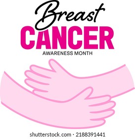 Breast cancer awareness month  with hands. Icon design for poster, banner, t-shirt. Vector illustration.