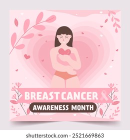 Breast cancer awareness month with heart and ribbon motifs. Vector illustration