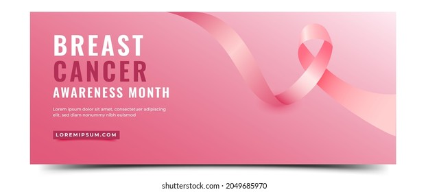 Breast cancer awareness month horizontal banner template design. Gradient pink background with copy text.