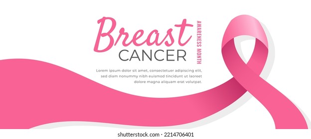 Breast cancer awareness month horizontal banner template design. Editable banner with pink ribbon illustration