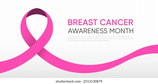 Breast cancer awareness month horizontal banner template design. Editable banner with pink ribbon illustration. October women breast cancer awareness graphics month