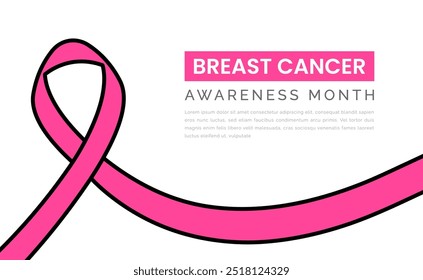 Breast cancer awareness month horizontal banner template design. Editable banner with pink ribbon illustration. October women breast cancer awareness graphics