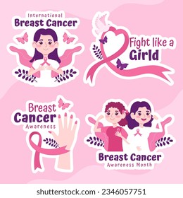 Breast Cancer Awareness Month Label Flat Cartoon Hand Drawn Templates Background Illustration