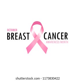 Breast cancer awareness month labels and tags set with pink ribbons. Vector illustration for breast cancer prevention