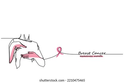 Breast Cancer Awareness Month Line Art. Pinktober. Breast Screening. Breast Cancer Pink Ribbon.Support Cancer Patients and survivors. Cancer Awareness day.Pink Banner template. Women Chest checkup art